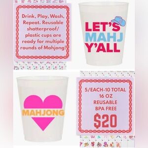 LET’S MAHJ Y’ALL” & “HEART MAHJONG” FROST FLEX CUPS. SET OF 10